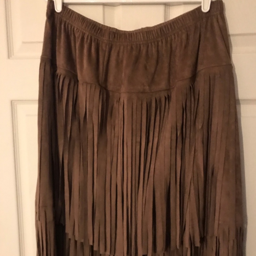 Fringe skirt suede like material